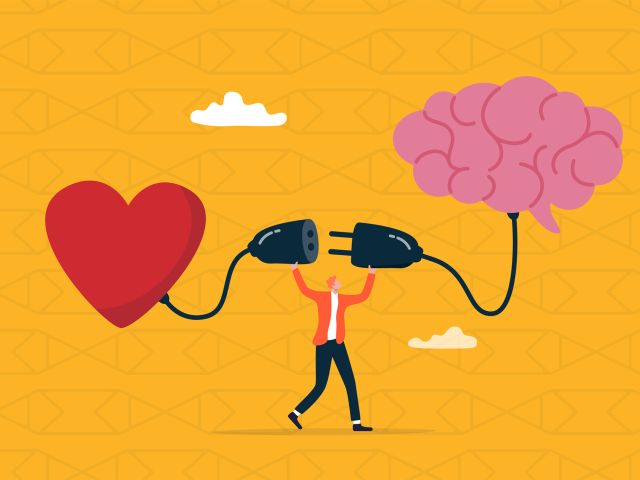 An illustration of a person plugging the heart and mind together
